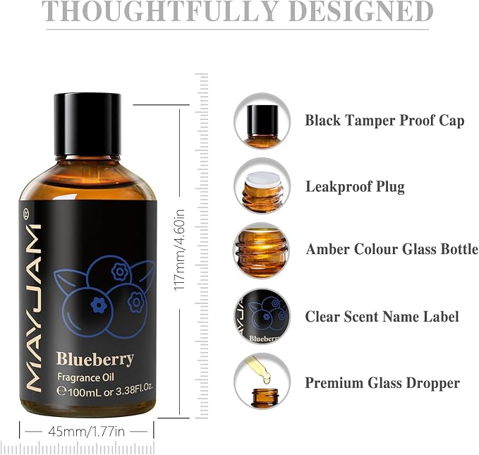 MAYJAM 100ML/3.38FL.OZ Blueberry Fragrance Oils with Glass Dropper, Essential Oils for Diffusers for Home, Long Lasting Scented Oils for Diffusers Soap Candle Making