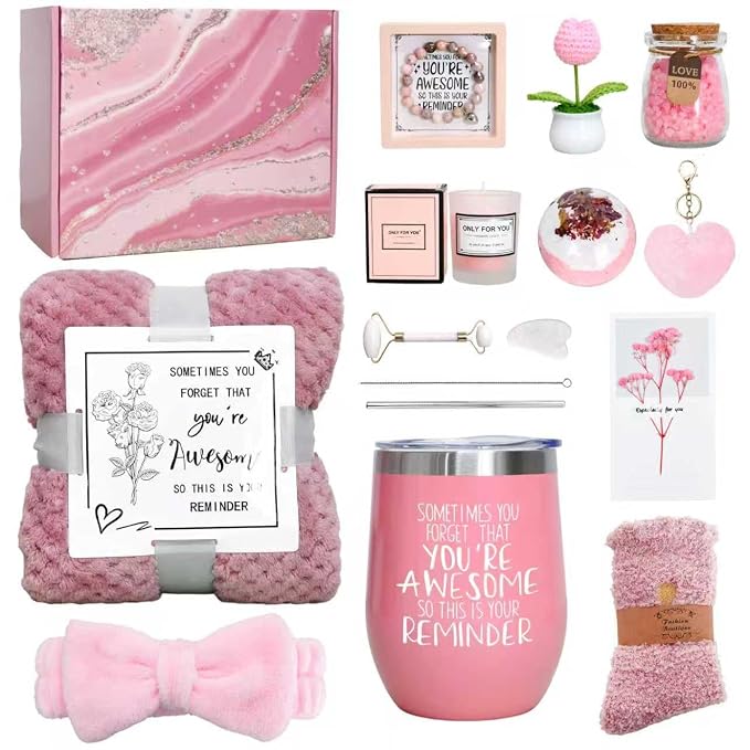 Self Care Gifts Baskets Women, 16PCS Get Well Soon Gift Box Relaxing Spa Set Care Package for Birthday, Valentines Day, Mothers Day, Christmas Gifts for Mom Girlfriend Sister Wife Grandma (Pink)