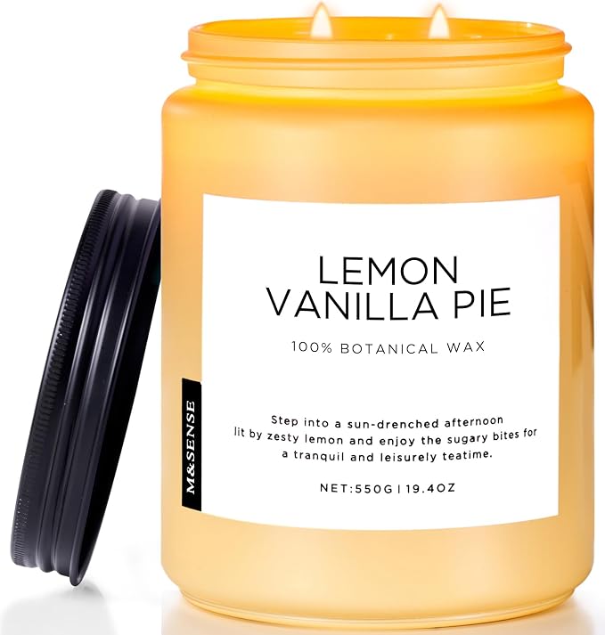 M&SENSE Lemon Vanilla Home Scented Candles, 19.4oz Organic Soy Wax, 110-Hour Clean Burning, Natural Candles Non Toxic, Citrus Scent for Relaxation, Aromatherapy Housewarming Gift for Men Women