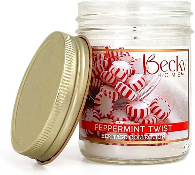 8oz Peppermint Candles for Home, Peppermint Candy Cane Scented Candle, Coconut Soy Wax Scented Candles, Gift for Women & Men