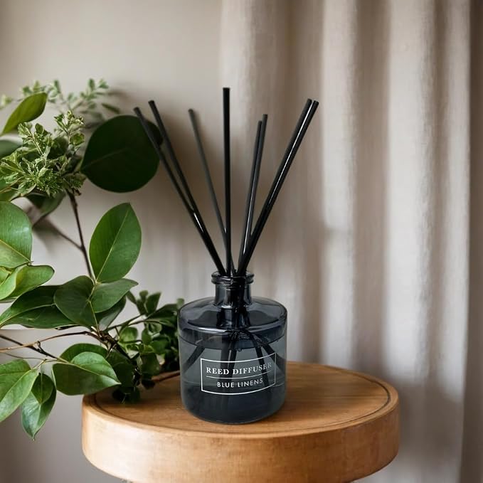 Bellevue Diffuser, 6 fl oz Glass Filled Diffuser, Highly Concentrated Fragrances with Essential Oils, Home Fragrance, Scent:Blue LINENS