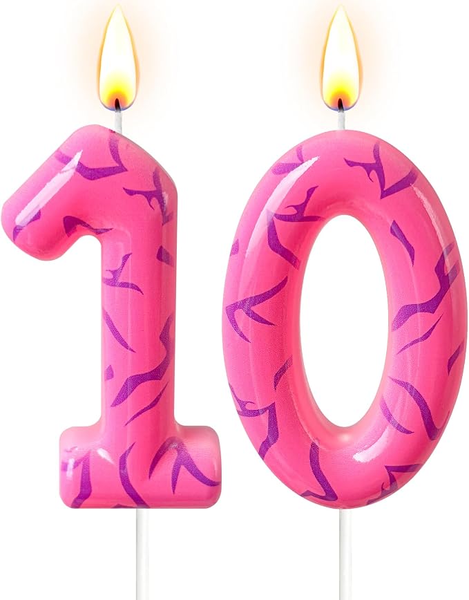 Number 10 Birthday Candle for Cake – Pink Gradient Number Candle with Mystic Rune Pattern, Decorative Cake Topper for Anniversary & Celebration