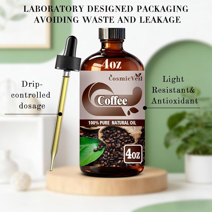 Coffee Essential Oil Coffee Oil for Aroma Diffuser,Humidifier,Home Fragrance,Cleaning,Body Care,Massage,Yoga,DIY Candle,DIY Soap CosmicVeil（Coffee，4 Fl Oz (Pack of 1)）