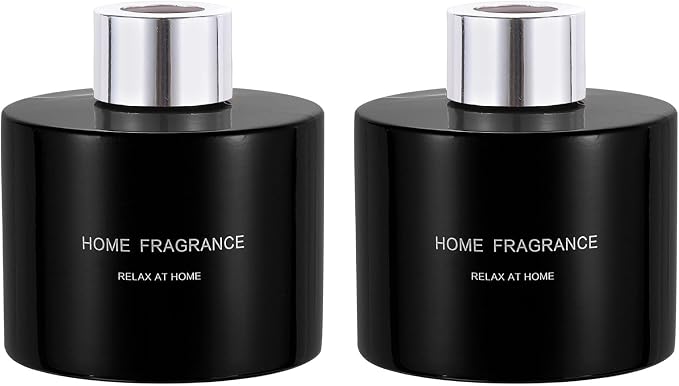 HARFINGTON 2pcs Empty Glass Diffuser Bottle 140ml/4.7oz Refillable Fragrance Accessories Aromatherapy Jar Container for Replacement Reed Diffuser DIY Home Bathroom Black with Silver Tone Cap