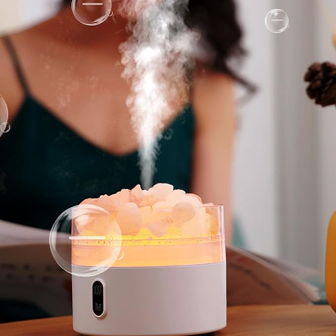 Salt Stone Lamp Diffuser Humidifier, 7 Colorful Light Intelligent Aromatherapy Mist Humidify Machine USE Charging Suitable for Office Desktop Home Bedroom Car