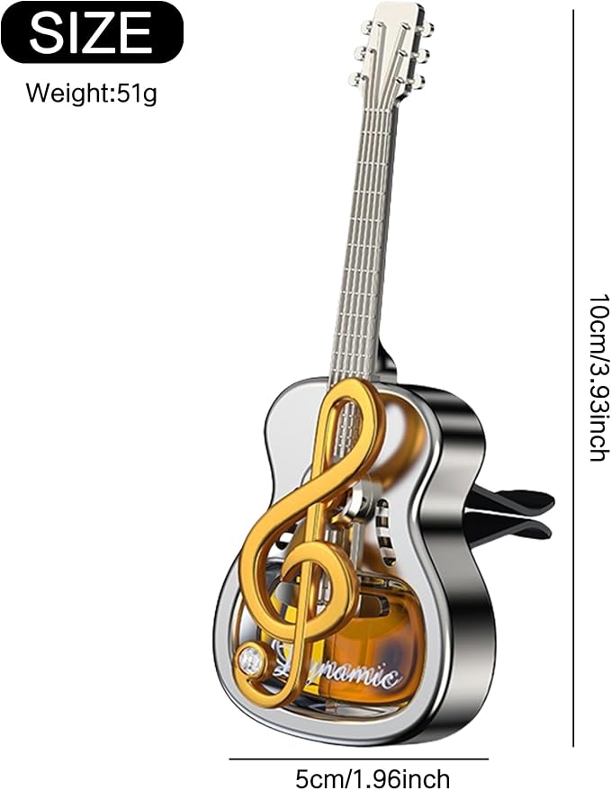 2025 Guitar Car Air Freshener Diffuser Vent Clip Perfume Mini Portable Diffuser Automobile Dashboard Decoration Automobile Air Conditioner Decoration(no perfume) (golden, medium,Without perfume)