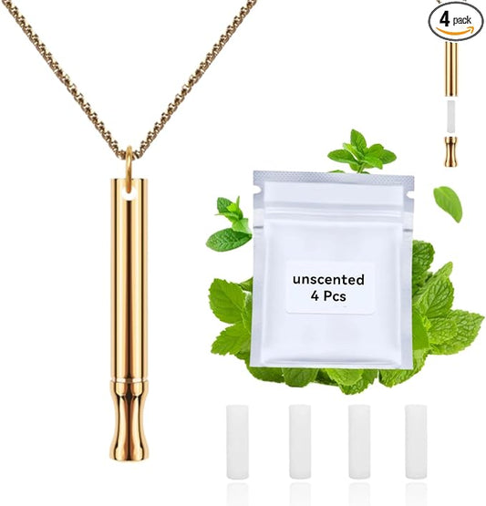 LAMKHOO Breathing Necklace to Quit Smoking and Vaping - Refillable Essential Oil Diffuser, Fidget Necklace for Anxiety Relief, Smokeless Inhaler with 4 Cotton Pods
