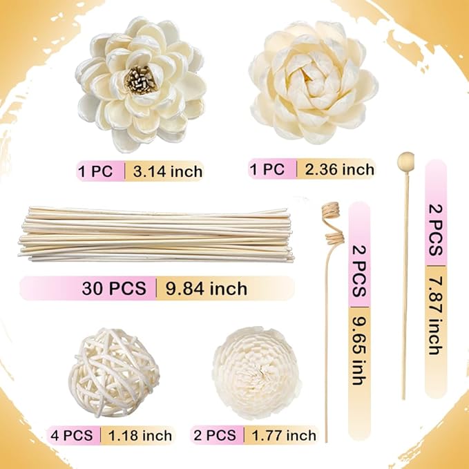42PCS Reed Diffuser Sets | Natural Rattan Flower Reed Fragrance Diffuser Set | Fragrance Diffuser Replacement Rattan Sticks | Home Decor
