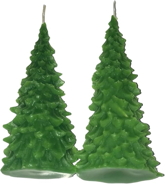 Christmas Tree Shaped Decorative Candle – Unscented Green Wax Holiday Candle, Handcrafted Pine Tree Design for Christmas Decor, Winter Centerpieces, Gifts – Set of 2
