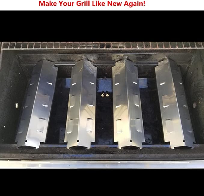 Gas Grill Replacement Parts Stainless Steel Heat Plate Shield, Flame Tamer Burner Cover, BBQ Heat Tent for Charbroil, Kenmore, Thermos, Master Forge, 14 5/8 inch x 4 1/4 inch, Set of 4, KS734