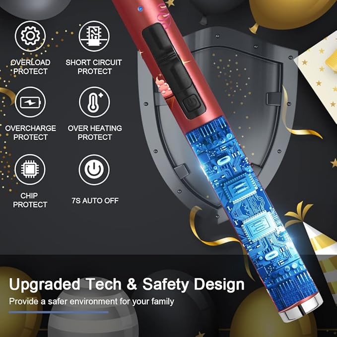 SUPRUS Candle Arc USB Lighter Electric Lighter with Upgraded LED Battery Display Safety Switch Rechargeable Flameless Plasma Windproof Portable for Birthday (Birthday Red)