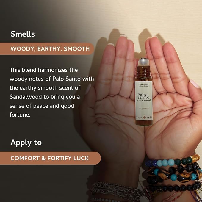 Palo Santo & Sandalwood Essential Oil Roll-On by Aromafume | 1 x 10ml / 0.33 fl oz | Aromatherapy Oils | Natural Roll On Perfume | Spiritual Meditation Accessories.