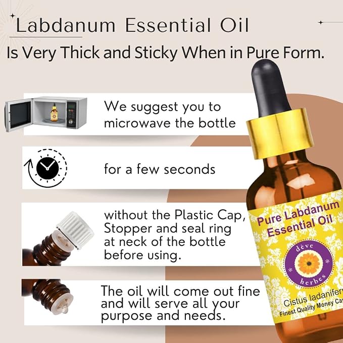 dève herbes Labdanum Essential Oil (Cistus ladaniferus) with Glass Dropper | Pure | Viscous Texture | Unisex | All Skin Types | External Use | Natural Extract | Steam Distilled 30ml (1 oz)