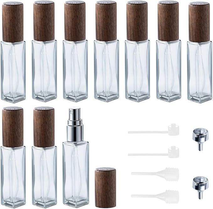Perfume Atomizer, Glass Perfume Container,Travel Bottle Refillable, Empty Portable Leakproof Fragrance Spray Bottle (Walnut Dusty Blue 10pcs 10ml/0.3oz)