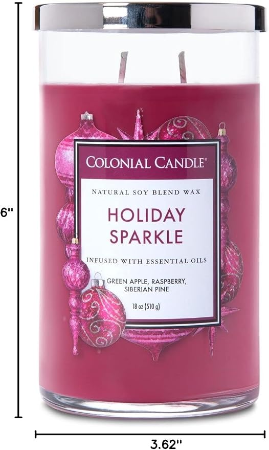 Colonial Candle Scented Jar Candle, Classic Cylinders, Holiday Sparkle, 2 Wick, 19 oz, Purple