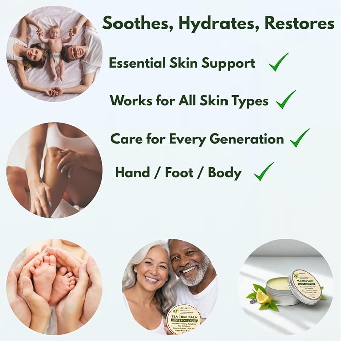 Chamuel Tea Tree Oil Balm – All Natural Moisturizing Cream for Dry Skin, Rough Hands, Cracked Heels, Cuticles & Feet – Hydrating Body Balm for Women & Men, 2-Pack