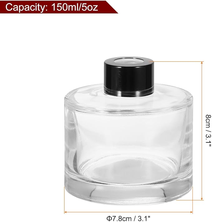 HARFINGTON 150ml/5oz Empty Glass Diffuser Bottle 3.1" x 3.1" Refillable Fragrance Accessories Aromatherapy Jar Container for Replacement Reed Diffuser DIY Home Bathroom Transparent