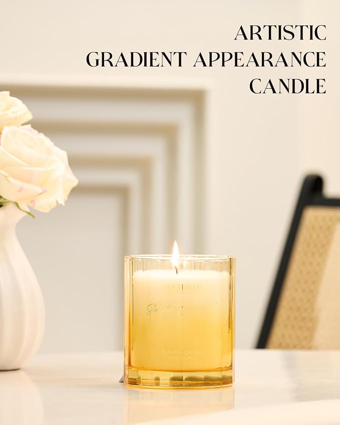 M&SENSE Salted Caramel Scented Candles for Home, 10.6oz Organic Soy Wax | Clean Non-Toxic, 60 Hours Long Lasting Slow Burn, Sweet Cozy Scent for Holiday Thanksgiving & Mom Teachers Friends