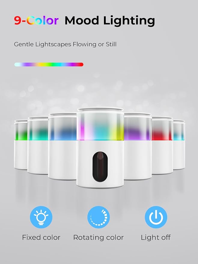 Waterless Essential Oil Diffuser: 𝟗 𝐂𝐨𝐥𝐨𝐫𝐬 𝐋𝐄𝐃 Scent Diffuser for Home&Car&Office - Portable Diffuser with 48H Battery, 4 Timers & 3 Mist Levels, Snow White