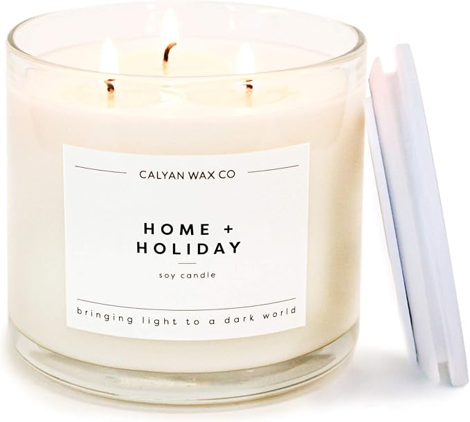 Calyan Wax Co. Home & Holiday 3 Wick Scented Candle - 43 Hour Burn - Luxury 3 Wick Soy Candles - Clean Soy Wax Candles - Long Lasting Large Glass Jar Candle for Home - 14.9oz