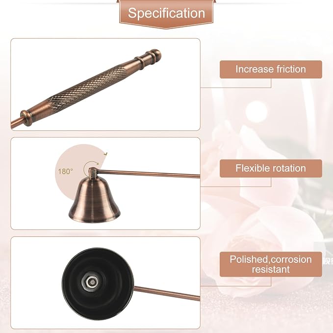 Candle Extinguisher with Long Handle, Metal Wick Snuffer Candle Snuffer Accessory with Long Handle for Scented Candle, Aromatherapy Candles for Putting Out Candles Flame (Red Copper)