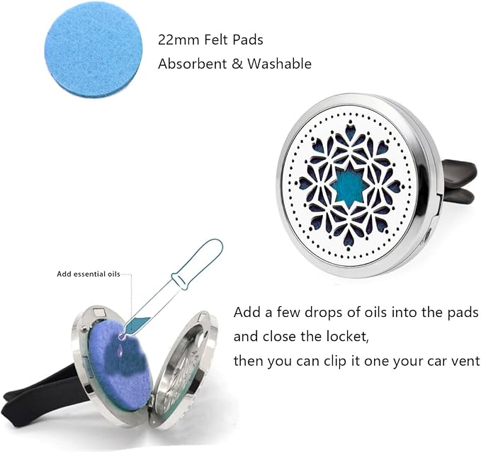 Car Diffuser Vent Clip, 4 Packs Aromatherapy Essential Oil Car Diffuser Vent Clips Magnetic Locket Scent Diffuser with 48 Refill Pads (3 Flowers and Tree)