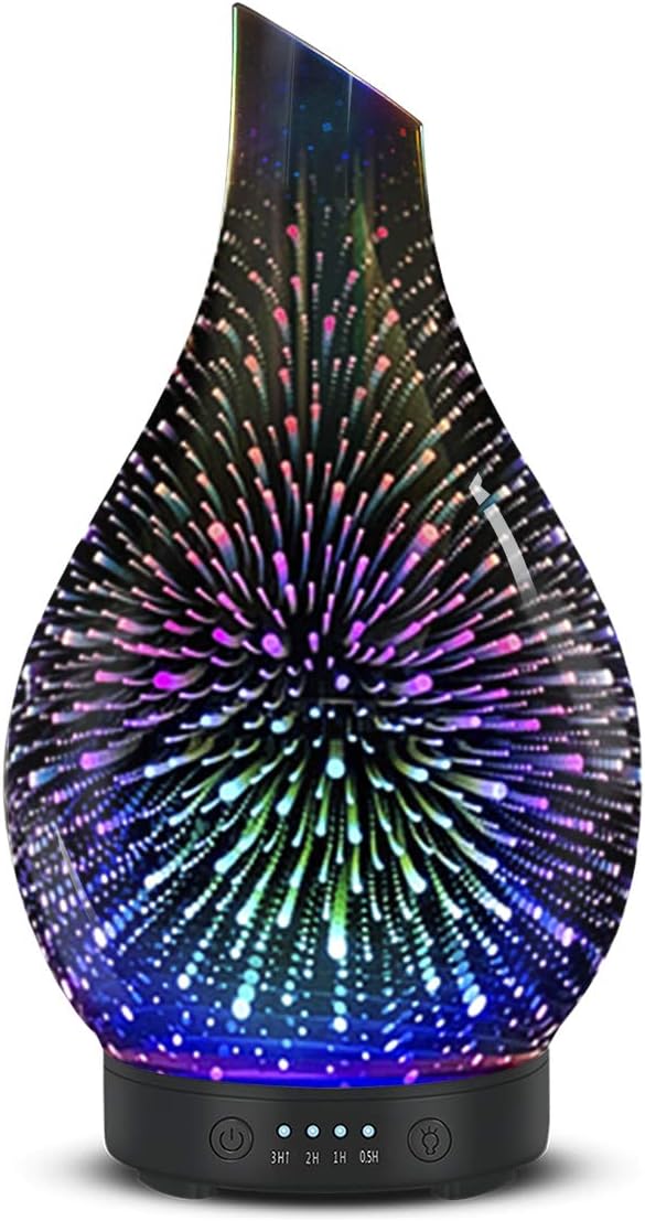 Aromatherapy Essential Oil Diffuser for Home- Art Glass Diffuser for Essential Oils with Waterless Auto Shut-Off 4 Timer 7 Colors LED Night Light for Home Office Decor Gifts for Women