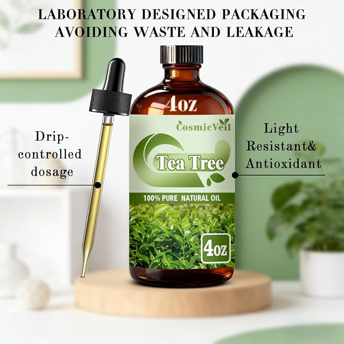 Tea Tree Essential Oil Tea Tree Oil for Aroma Diffuser,Humidifier,Home Fragrance,Cleaning,Body Care,Massage,Yoga,DIY Candle,DIY Soap CosmicVeil（Tea Tree，4 Fl Oz (Pack of 1)）