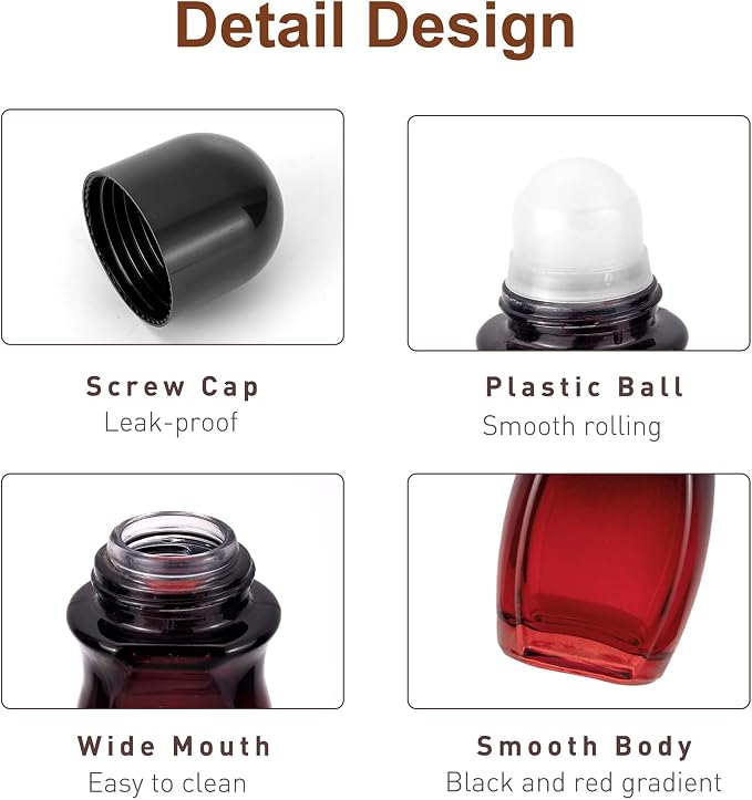 3-Pack 50ML Glass Deodorant Roller Bottles, Empty Refillable Roll On Bottles with Roller Ball Applicator for Essential Oils, Reusable Roller Containers for DIY, Care, Young Living