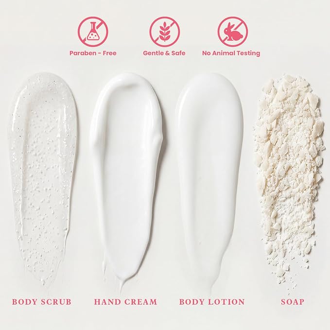 BODY & EARTH # LOVE Hand Cream Gifts Set for Women, 4PCS Wild Rose Bath and Body Gift Set with Hand Cream, Body Lotion, Body Scrub, Soap, Self Care Kit Spa Gifts for Women Birthday Gift for Her