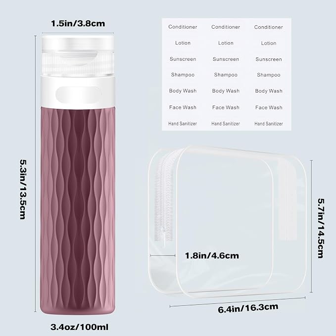 Travel Bottles for Toiletries, TSA Approved 3.4oz Travel Size Containers, BPA Free Leak Proof Silicone Traveling Bottles, Refillable Travel Essentials Kits for Shampoo Conditioner(4 Pack)-B