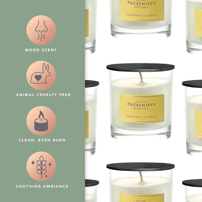 Pecksniffs Classic White Scented Candle 1 Wick - Grapefruit & Citron - Elegant Glass Vessel Luxury Candles - 184g/6.49oz
