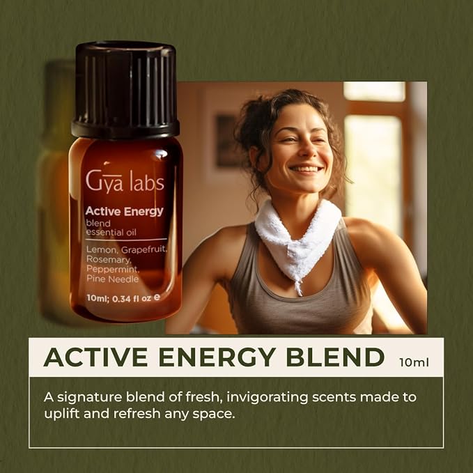 Gya Labs Active Energy Essential Oils Blends - 0.34 Fl Oz - for Diffuser, Home, Humidifier, Aromatherapy and DIY Candle Making Scents