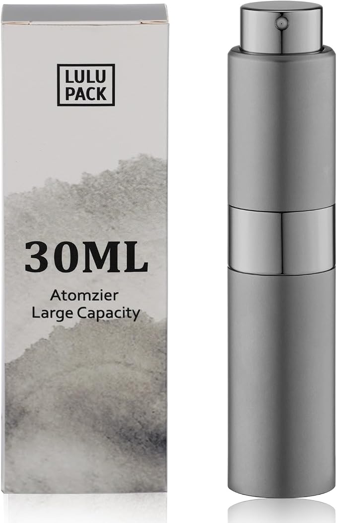 Lulupack Perfume Atomizer Refillable Travel Bottle: Cologne Portable Sprayer for Men - Mini Spray Empty for Refill - 1oz Large Size Grey