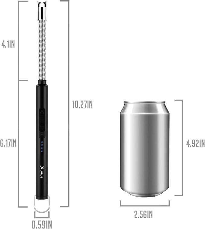SUPRUS Electric Candle Lighter USB Type C Rechargeable Lighter Steel Shell & Hanging Hook with 360° Flexible Neck (Black)