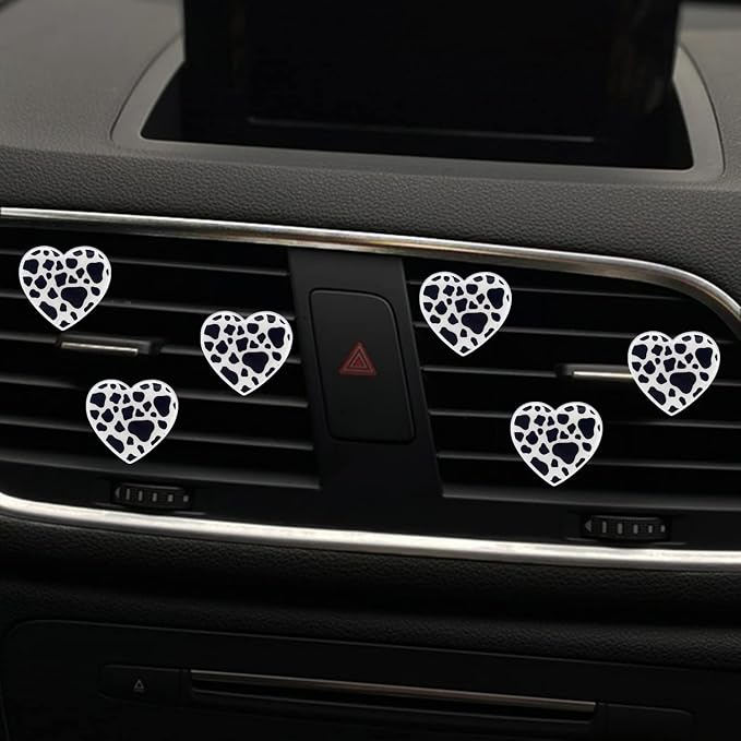6 Pcs Heart Air Vent Clips, Cow Print Heart Car Air Fresheners Vent Clips Long Lasting Car Diffuser Vent Clip Cars Interior Decor Charm Car Decoration Cute Accessories for Women Girls