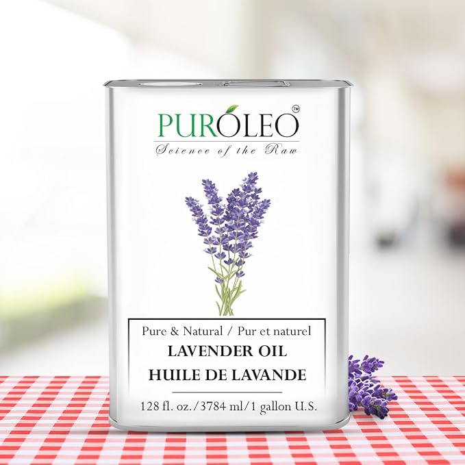 PUROLEO Lavender Essential Oil 128 Fl Oz/3785 ML (Packed in Canada) 100% Pure Natural Undiluted Cold Pressed for Aromatherapy Therapeutic Grade Aromatherapy Oil for Sleep…