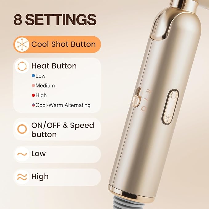 Dual-Voltage Foldable Travel Hair Dryer: Compact High Speed Plasma Diffuser Blow Dryer with Cool Shot - Lightweight/Portable -with Storage Bag & European Adaptor for All Hair Types Gold