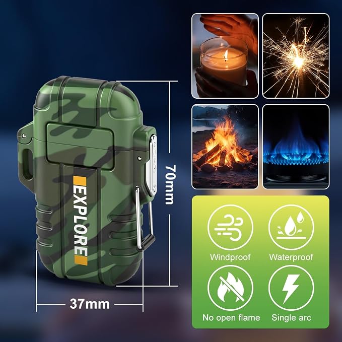 LcFun Electric Lighter USB C Rechargeable Plasma Lighter Windproof Flameless Arc Lighters, Waterproof Matches for Camping Hiking Hunting, Survival Tactical Gear Gifts for Men Fathers Husband
