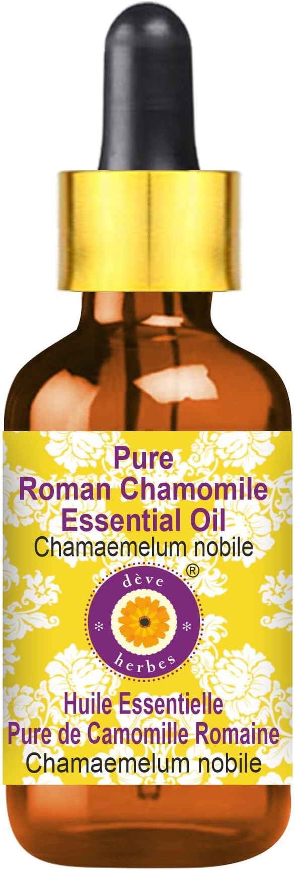 Deve Herbes Pure Roman Chamomile Essential Oil (Chamaemelum nobile) with Glass Dropper Natural Therapeutic Grade Steam Distilled 30ml (1 oz)