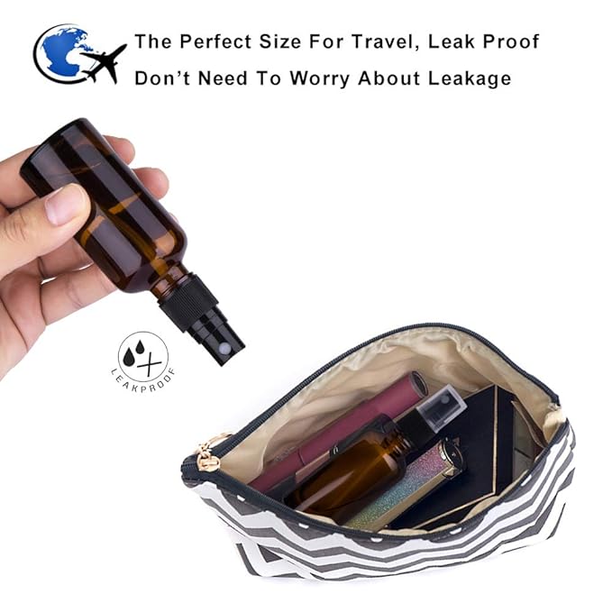 9 Pack Amber Glass Small Spray Bottles, 2oz Travel Fine Mist Empty Mini Spray Bottles for Essential Oils and Hair