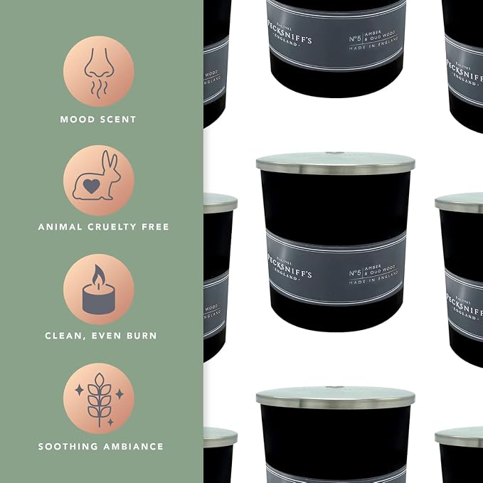 Pecksniffs Black Amber & Oud Wood Scented Candle | 1 Wick, 184g/6.49oz