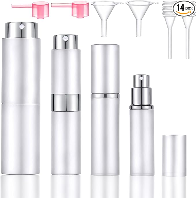 4 Pcs Mini Travel Perfume Bottle, 6/8/10/20ml Refillable Perfume Bottle Travel Size Cologne Sprayer for Men Women Fine Mist Perfume Atomizer Spray Bottle for Party Must