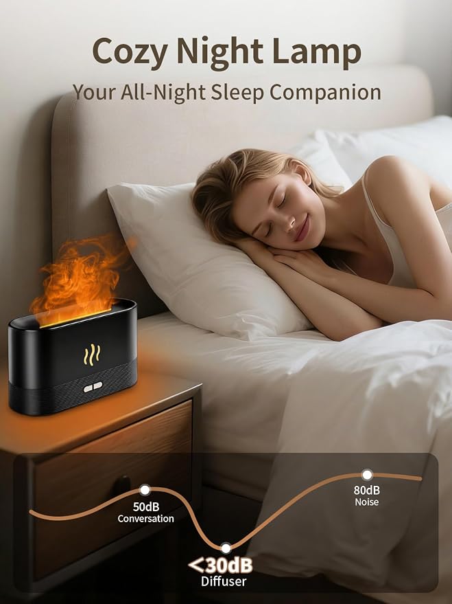 Flame Essential Oil Diffuser, 180ml Aromatherapy Diffuser with 7-Color LED Lights, Auto Shut-Off, Ultrasonic Cool Mist Humidifier for Home, Bedroom, Office, for Dad (Black)