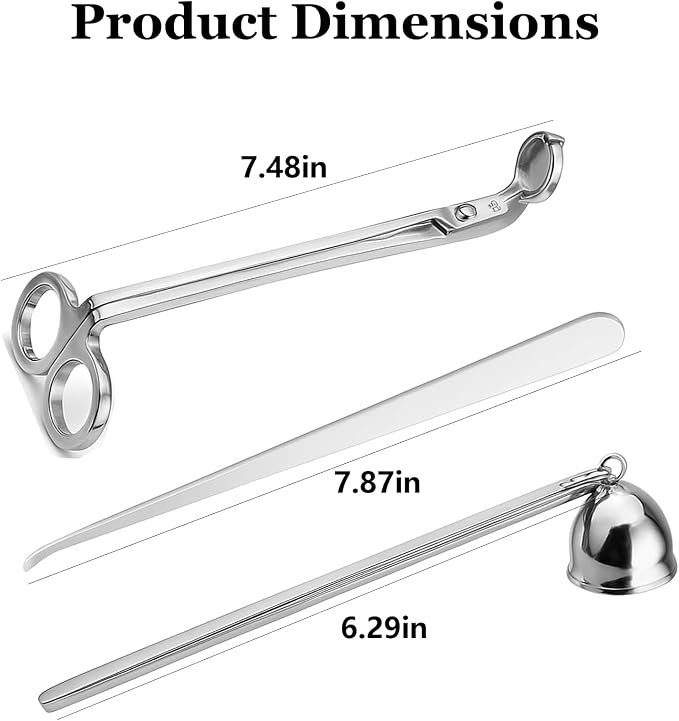 3 in 1 Candle Accessory Set, Candle Wick Trimmer Cutter, Snuffer, Dipper, Wick Care Kit with Trimmer, Dipper and Extinguisher (Silver)