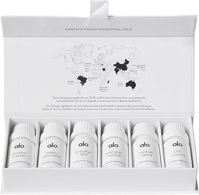 ALO Essential Oil Collection | 6 Essential Oils for Energy, Balance & Relaxation | Boxed Gift Set
