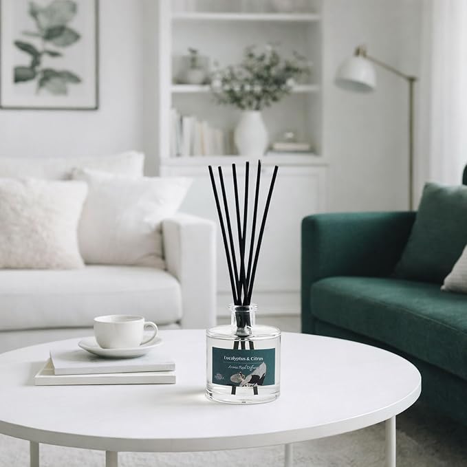Reed Diffuser Set, Eucalyptus & Citrus 3.52 oz (100ml) Scented Diffuser with Sticks Home Fragrance Reed Diffuser for Bathroom Shelf Decor, Ideal Gift for Woman