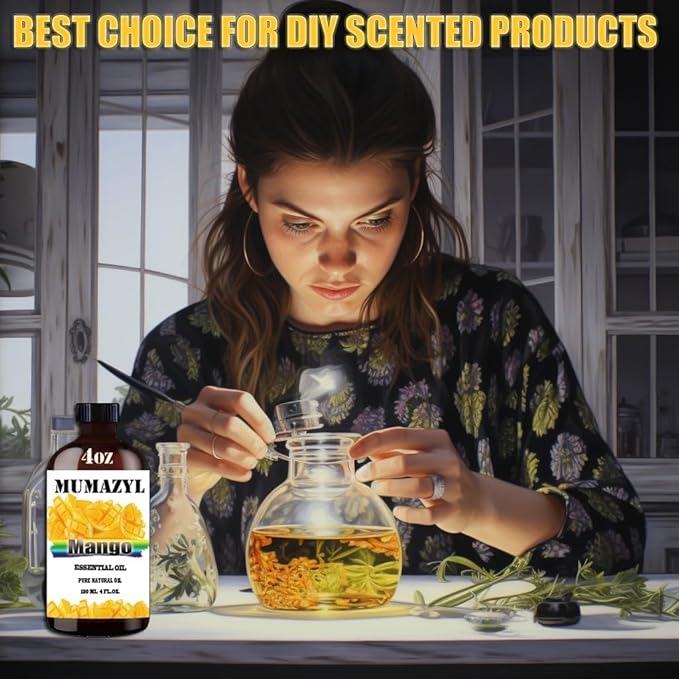 Mango Essential Oil, Mango Oil 4 Fl Oz 120ML for Diffuser Humidifier Yoga Cleaning DIY Candle Soap Making MUMAZYL Essential Oils