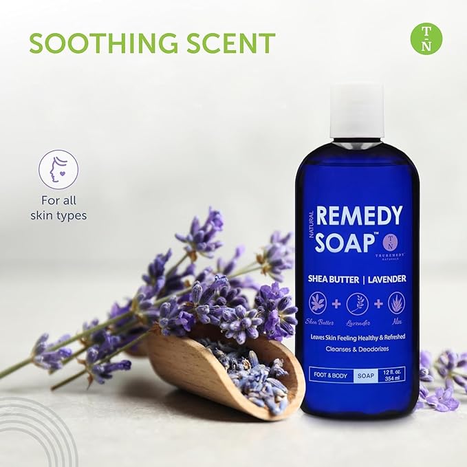 Truremedy Naturals Lavender Shea Butter Body Wash for Women - Hydrating Shower Gel with Natural Essential Oils & Aloe - Moisturizing Cleanser for Dry Skin, 12 oz