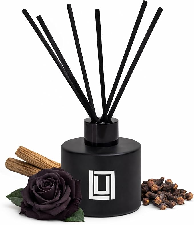 Lulu Candles | Reed Diffuser Set | Black Rose & Oud | 6 Reed Sticks | Scent Diffuser for Bedroom Bathroom Living Room & Office (4.2 FL Oz.)